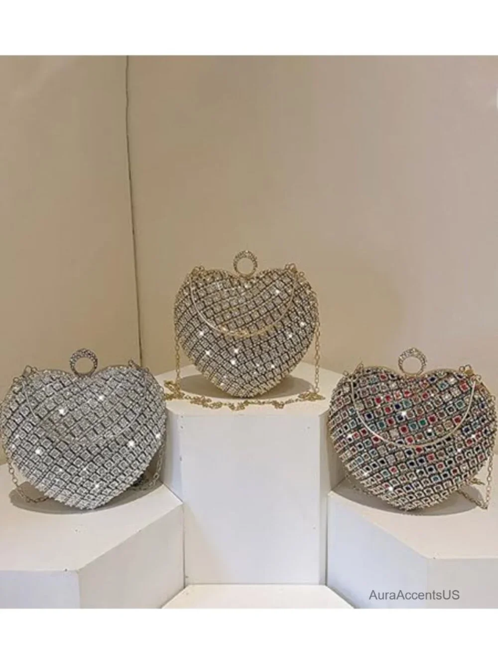 Rhinestone Heart Shape Clutch Evening Bag Prom Wedding Party